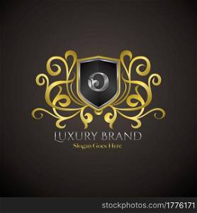Luxury Shield Logo Letter O Golden Color Vector Design Concept Crown Royal Brand Identity.