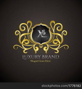 Luxury Shield Logo Letter X Golden Color Vector Design Concept Crown Royal Brand Identity.