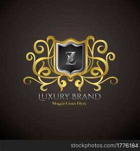 Luxury Shield Logo Letter Z Golden Color Vector Design Concept Crown Royal Brand Identity.