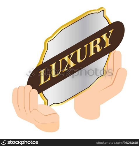 Luxury sign icon isometric vector. Luxury quality sign in open human hand icon. Quality concept. Luxury sign icon isometric vector. Luxury quality sign in open human hand icon
