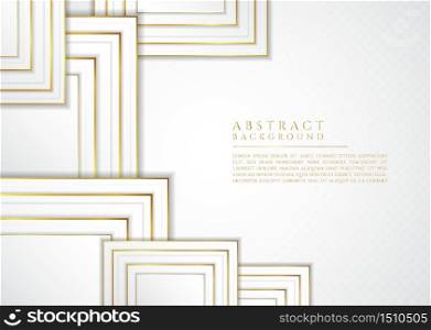 Luxury square overlap shape design white and gold metallic style. vector illustration.