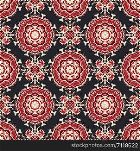 Luxury star Damask seamless tiled motif pattern. Black and red damask luxury Medallion design.. geometric abstract arabesque seamless pattern dark design
