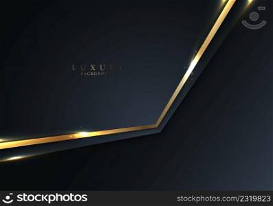 Luxury style template abstract 3D blue geometric shapes and golden stripes line with shiny lighting effect on dark blue background. Vector illustration