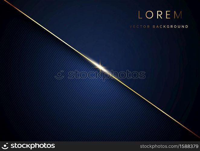 Luxury template diagonal lines stripe dark blue background with golden line decor and copy space for text. Vector illustration