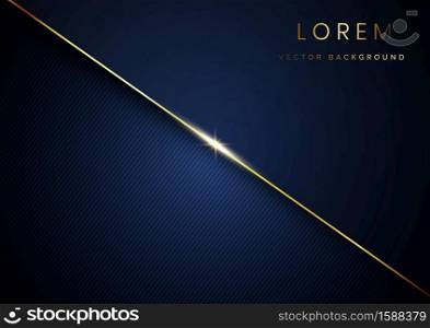 Luxury template diagonal lines stripe dark blue background with golden line decor and copy space for text. Vector illustration