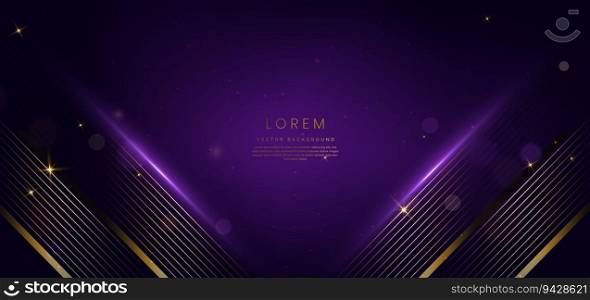 Luxury triangle elegant purple with golden lines and light effect and bokeh with copy space for text. Template award design. Vector illustration