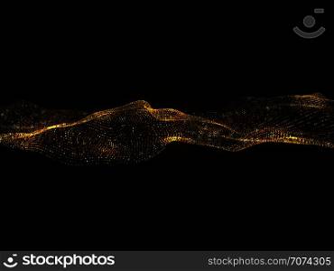 Luxury vector abstract background with golden glittering wave isolated on black. Golden glitter and shiny light, wave bright glowing illustration. Luxury vector abstract background with golden glittering wave isolated on black