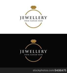 Luxury vintage jewelry logo design with creative idea with abstract ring shape. Logo for jewelry shop, business, company, fashion.