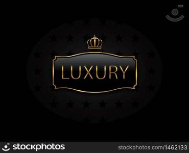 Luxury, vip black glass label with golden frame and crown. Premium, exclusive, luxury badge on certificate, royal award. Template of luxury membership for rich club. vector elegant illustration