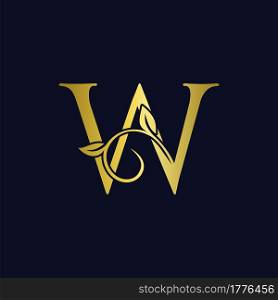 Luxury W Initial Letter Logo gold color, vector design concept ornate swirl floral leaf ornament with initial letter alphabet for luxury style.
