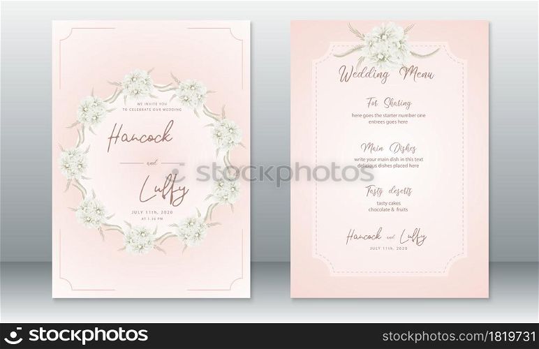 Luxury wedding invitation card template design vintage with floral bouquet. Vector illustration.Eps10
