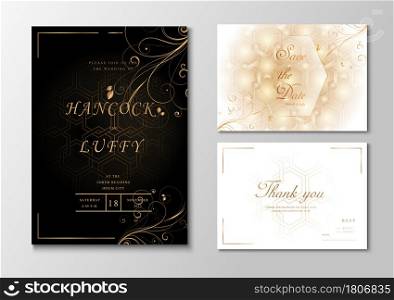 Luxury wedding invitation card template. Elegant of black, white and gold background floral design with geometric shape. Vector illustration.Eps10