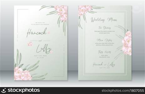 Luxury wedding invitation card template elegant of rose and green background