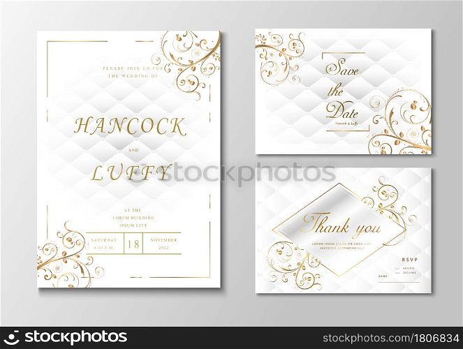 Luxury wedding invitation card template. Elegant of white and gold background floral design with geometric shape. Vector illustration.Eps10
