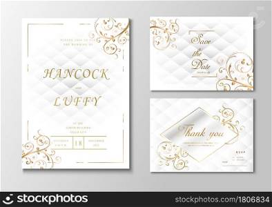 Luxury wedding invitation card template. Elegant of white and gold background floral design with geometric shape. Vector illustration.Eps10