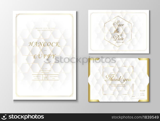 Luxury wedding invitation card template. Elegant of white background with geometric shape and golden frame