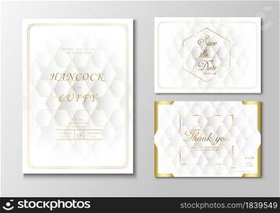 Luxury wedding invitation card template. Elegant of white background with geometric shape and golden frame