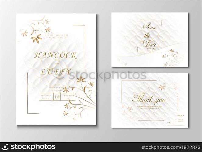 Luxury wedding invitation card template. Floral design elegant of white background with golden frame