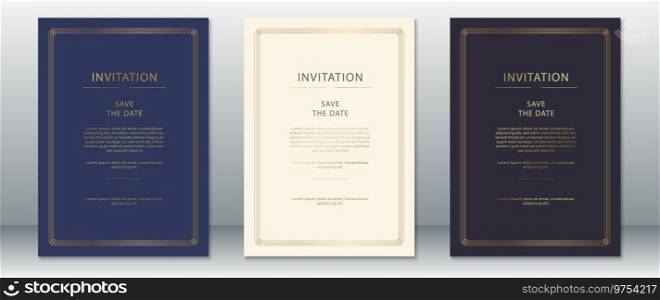 Luxury wedding invitation card template vintage design elegant background with golden frame 