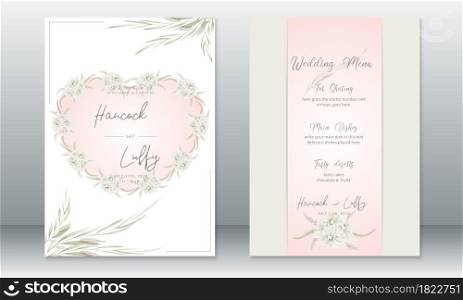 Luxury wedding invitation card template with heart shape floral wreath. Vector illustration.Eps10