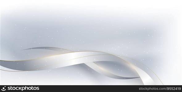 Luxury white background with white ribbon shape and lighting effect. Template copy space for text. Vector illustration