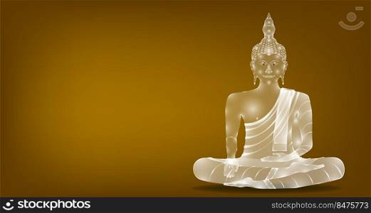 luxury white glass monk phra buddha sitting meditation for pray concentration composed release. colorful background. vector illustration eps10