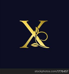 Luxury X Initial Letter Logo gold color, vector design concept ornate swirl floral leaf ornament with initial letter alphabet for luxury style.