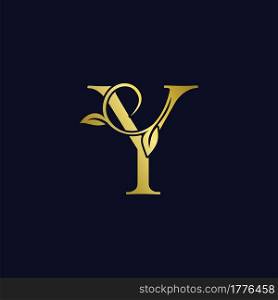 Luxury Y Initial Letter Logo gold color, vector design concept ornate swirl floral leaf ornament with initial letter alphabet for luxury style.
