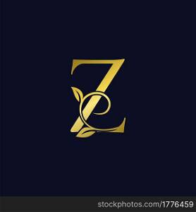 Luxury Z Initial Letter Logo gold color, vector design concept ornate swirl floral leaf ornament with initial letter alphabet for luxury style.