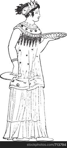 Lydian Costume (paintings vases), vintage engraved illustration.