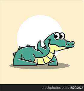Lying Crocodile Alligator Waving hand Funny Cute Character Cartoon Mascot