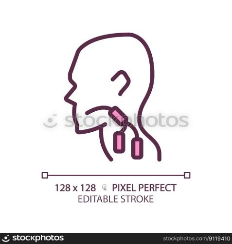 Lymph nodes pixel perfect RGB color linear icon. Swollen body parts in throat. Immune system issues symptoms. Thin line illustration. Contour symbol. Vector outline drawing. Editable stroke. Lymph nodes pixel perfect RGB color linear icon