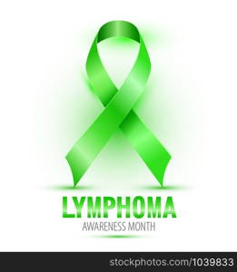 Lymphoma cancer green ribbon isolated on white background. Lymphoma cancer ribbon isolated on white background
