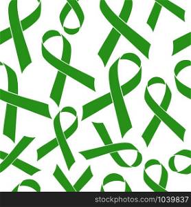 Lymphoma cancer ribbon isolated on white background. Seamless pattern.. Lymphoma cancer green ribbon isolated on white background. Seamless pattern.