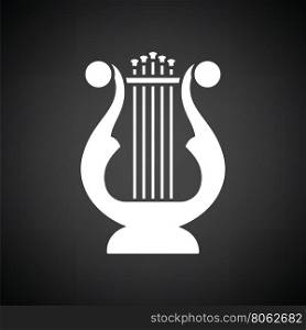 Lyre icon. Black background with white. Vector illustration.