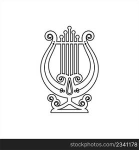 Lyre Icon, Greek String Instrument Icon, Music Instrument Vector Art Illustration