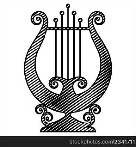 Lyre Icon, Greek String Instrument Icon, Music Instrument Vector Art Illustration