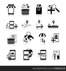 M-commerce Black White Icons Set. M-commerce black white icons set with online shopping and logistics symbols flat isolated vector illustration