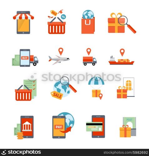 M-commerce Icons Set. M-commerce icons set with delivery order and payment symbols flat isolated vector illustration