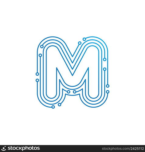 M initial letter Circuit technology illustration logo vector template