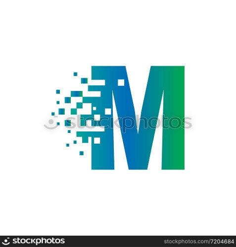 M Initial Letter Logo Design with Digital Pixels in Gradient Colors