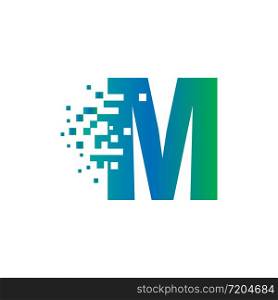 M Initial Letter Logo Design with Digital Pixels in Gradient Colors