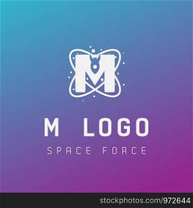 m initial space force logo design galaxy rocket vector in gradient background - vector. m initial space force logo design galaxy rocket vector in gradient background