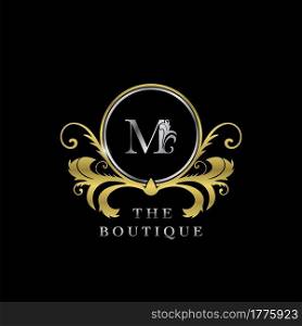 M Letter Golden Circle Luxury Boutique Initial Logo Icon, Elegance vector design concept for luxuries business, boutique, fashion and more identity.