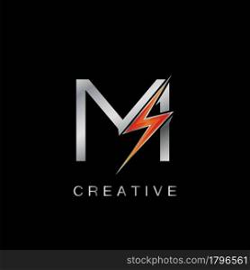 M Letter Logo, Abstract Techno Thunder Bolt Vector Template Design.