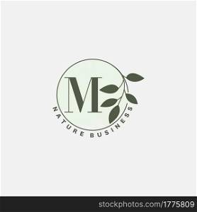 M Letter Logo Circle Nature Leaf, vector logo design concept botanical floral leaf with initial letter logo icon for nature business.