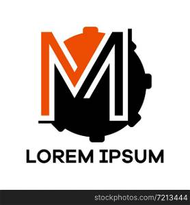 M letter logo design. Letter m in gear shape vector illustration.