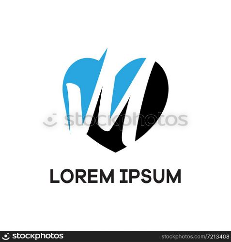 M letter logo design. Letter m in heart shape vector illustration.
