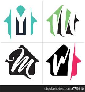 M letter logo design. Letter m in house shape vector illustration.