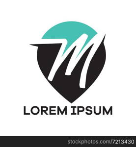 M letter logo design. Letter m in location pin shape vector illustration.
